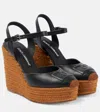 Dolce & Gabbana Logo Embroidered Leather Wedge Espadrilles In Black