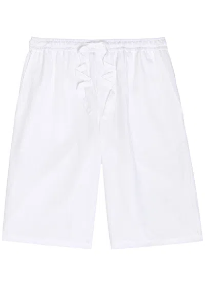 Dolce & Gabbana Logo-embroidered Linen Shorts In White