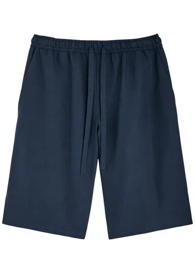 Dolce & Gabbana Logo-embroidered Linen Shorts In Blue