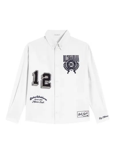 Dolce & Gabbana Kids' Logo-embroidered Long-sleeves Shirt In White