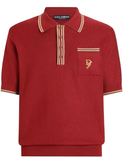 Dolce & Gabbana Logo-embroidered Polo Shirt In Red