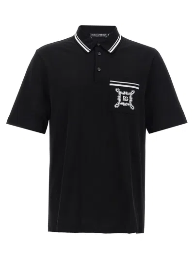Dolce & Gabbana Logo Embroidered Polo Shirt In Black