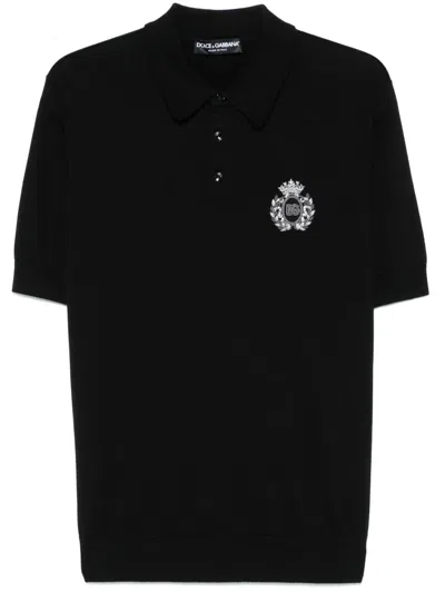 Dolce & Gabbana Logo-embroidered Polo Shirt In Black