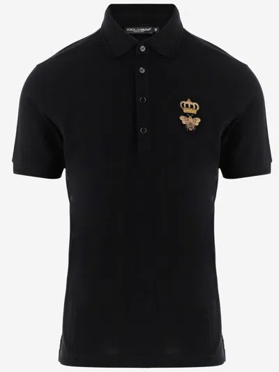Dolce & Gabbana Logo Embroidered Polo Shirt In Black