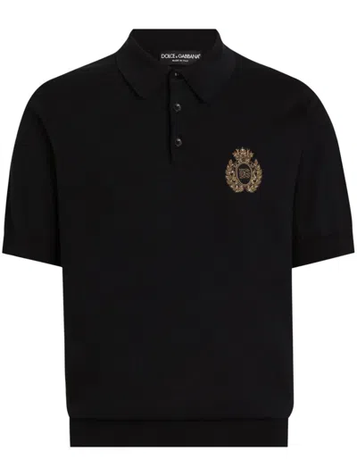 Dolce & Gabbana Cotton Logo-crest Polo Shirt In Blue