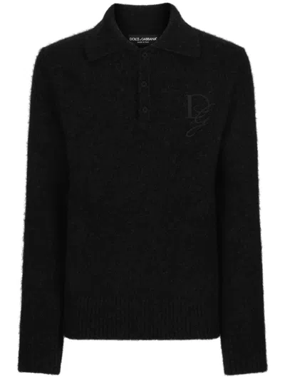 Dolce & Gabbana Poloshirt Mit Logo-stickerei In Blu Scurissimo