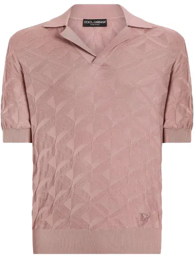 Dolce & Gabbana Logo-embroidered Polo Shirt In Pink