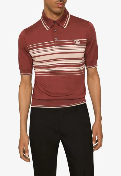Dolce & Gabbana Silk And Cotton Polo-shirt With Dg Embroidery In Bordeaux