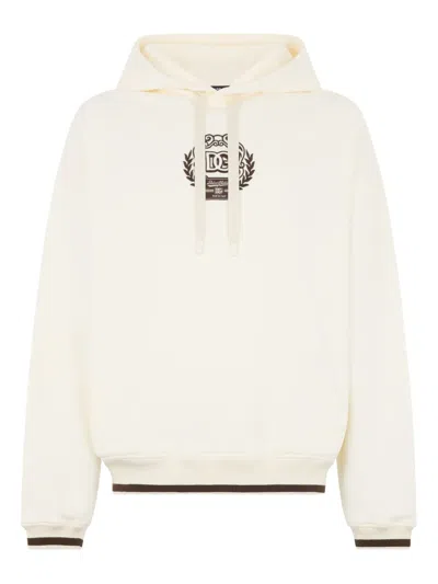 Dolce & Gabbana Cotton Hooded Sweatshirt Ribbed Finish In White