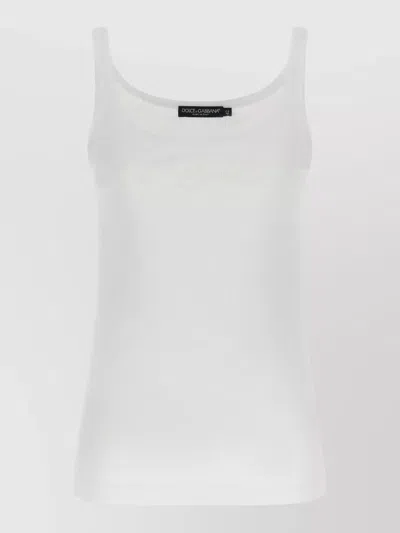 Dolce & Gabbana Logo Embroidered Ribbed Tank Scoop Neck In White