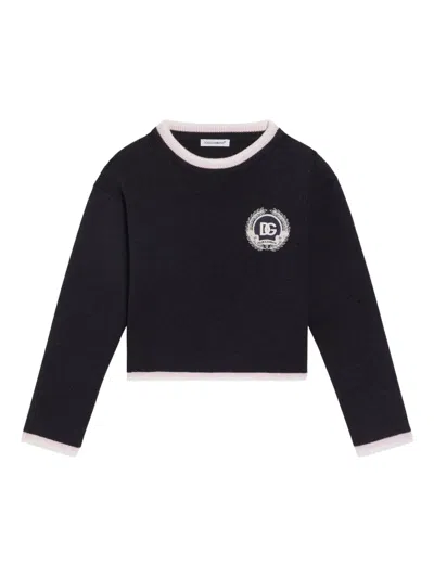 Dolce & Gabbana Kids' Logo-embroidered Ribbed Top In Black