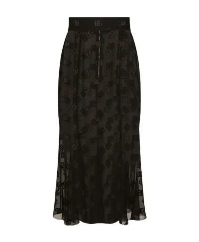 DOLCE & GABBANA DOLCE  GABBANA LOGO-EMBROIDERED MIDI SKIRT
