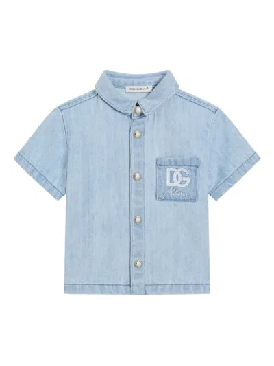 Dolce & Gabbana Babies' Logo-embroidered Shirt In Blue