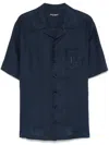 Dolce & Gabbana Blue Linen Short-sleeve Shirt With Pocket In Blue