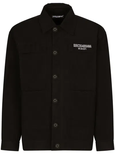 Dolce & Gabbana Logo-embroidered Shirt Jacket In Black