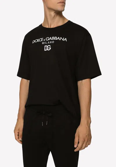 Dolce & Gabbana Logo-embroidered Short-sleeved T-shirt In Black