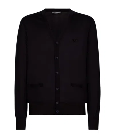Dolce & Gabbana Logo-embroidered Silk Cardigan In Black