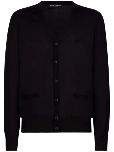 Dolce & Gabbana Logo-embroidered Silk Cardigan In Black