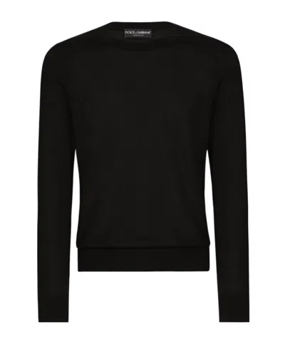 Dolce & Gabbana Logo-embroidered Silk Jumper In Black