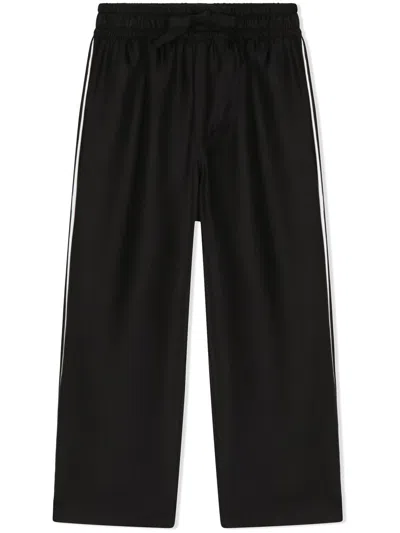 Dolce & Gabbana Kids' Side-stripe Silk Trousers In Black