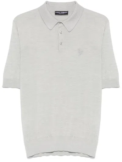 Dolce & Gabbana Poloshirt Aus Seide In Grau