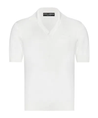 Dolce & Gabbana Logo-embroidered Silk Polo Shirt In White