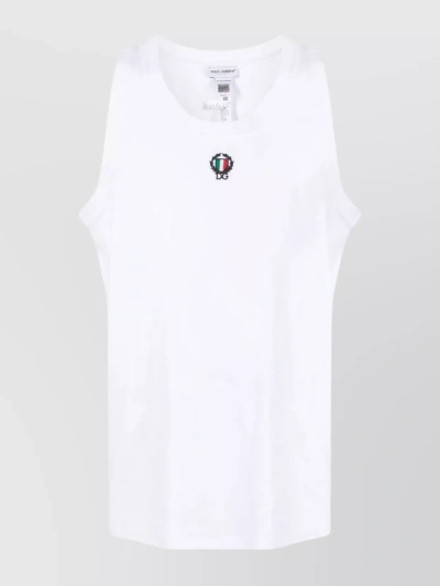 Dolce & Gabbana Logo Embroidered Sleeveless Tank Top In White