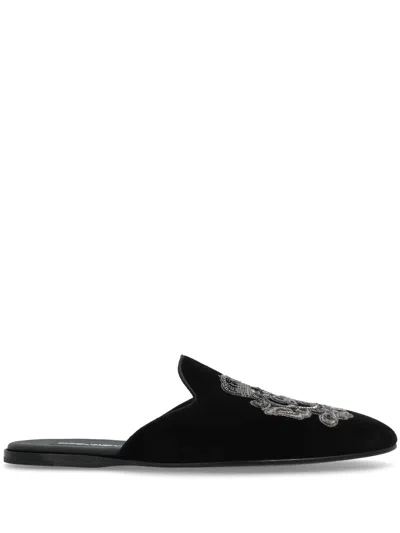 Dolce & Gabbana Logo-embroidered Slippers In Black