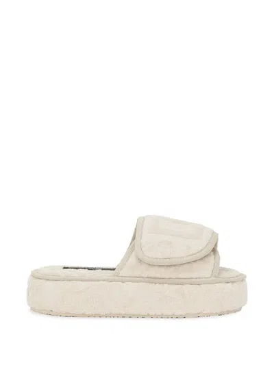 Dolce & Gabbana Logo-embroidered Slippers In Neutrals