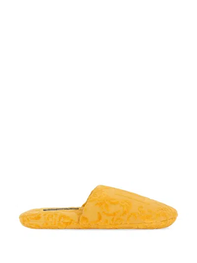 Dolce & Gabbana Logo-embroidered Slippers In Yellow