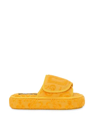 Dolce & Gabbana Logo-embroidered Slippers In Yellow