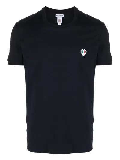 DOLCE & GABBANA DOLCE & GABBANA LOGO EMBROIDERED STRETCH COTTON T SHIRT