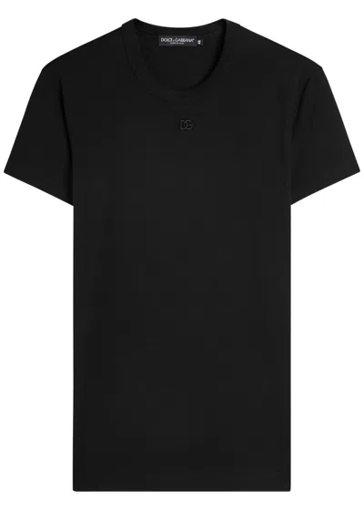 Dolce & Gabbana Logo-embroidered Stretch-cotton T-shirt In Black