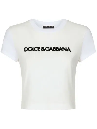 Dolce & Gabbana Logo-embroidered Stretch-cotton T-shirt In White