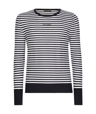 DOLCE & GABBANA DOLCE  GABBANA LOGO-EMBROIDERED STRIPED CREWNECK JUMPER