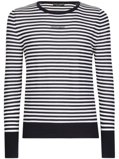 Dolce & Gabbana Lightweight Striped Wool Pullover Sweater In White