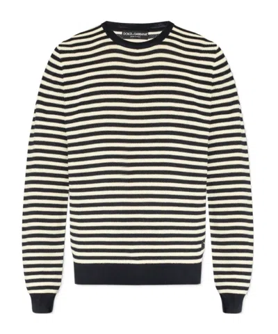 DOLCE & GABBANA DOLCE  GABBANA LOGO-EMBROIDERED STRIPED KNITTED JUMPER