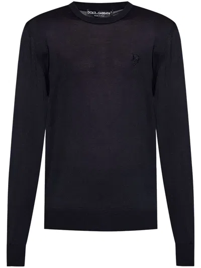 Dolce & Gabbana Logo-embroidered Sweater In Blue