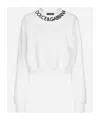 Dolce & Gabbana Embroidered Logo Crop Cotton Blend Sweatshirt In White