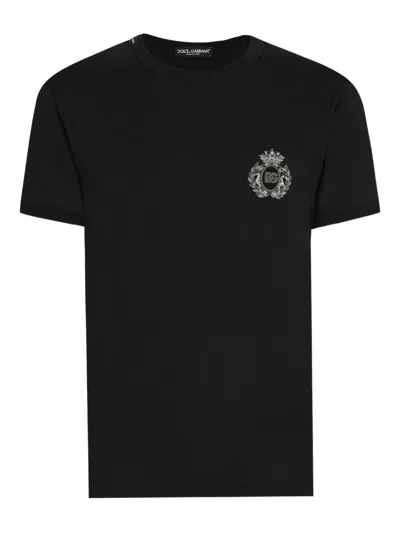 Dolce & Gabbana Logo-patch Cotton T-shirt Clothing In Black
