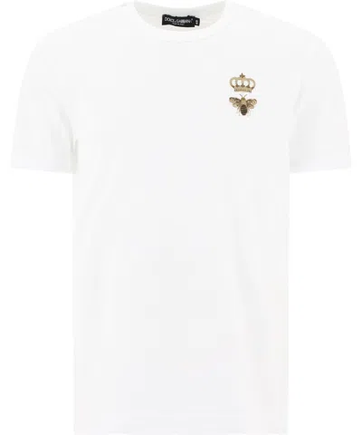 Dolce & Gabbana Logo Embroidered T-shirt In Bianco