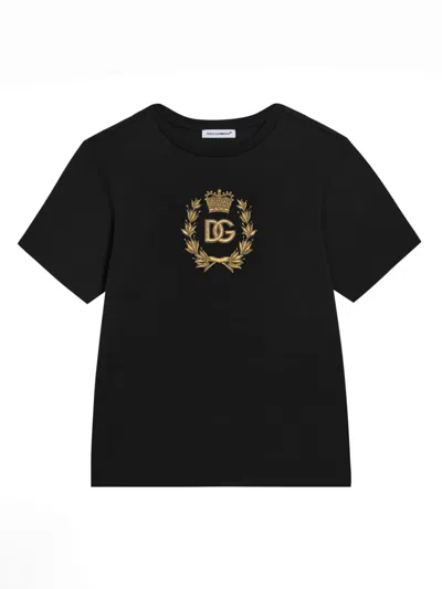 Dolce & Gabbana Kids' Logo-embroidered T-shirt In Black