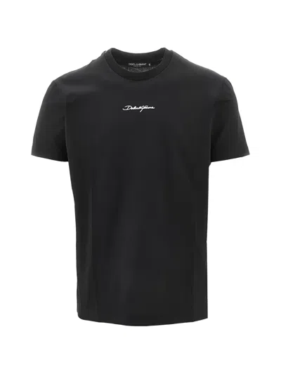 Dolce & Gabbana Black Crew-nwck T-shirt With Logo On Front In Cotton Man