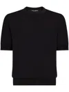 Dolce & Gabbana Silk Round-neck Sweater With Dg Embroidery In Blue