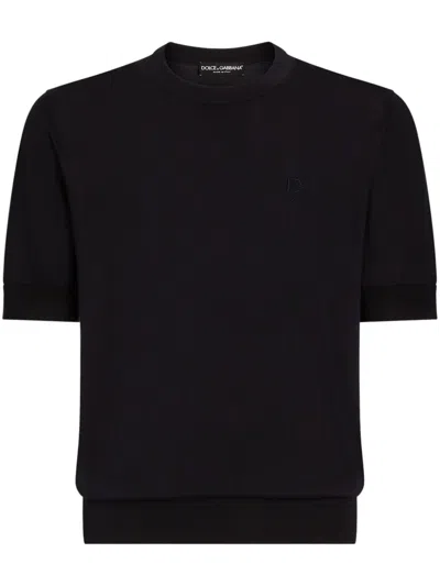 Dolce & Gabbana Logo-embroidered T-shirt In Black