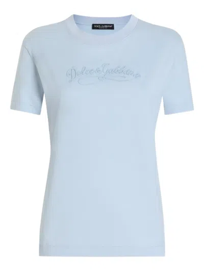 Dolce & Gabbana Logo Crew Neck T Shirt Short Sleeves In Blue