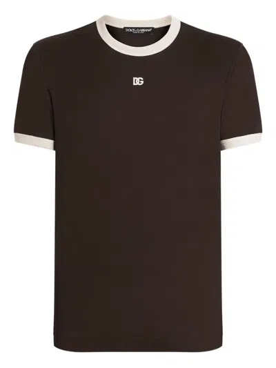 Dolce & Gabbana Men Short Sleeve Crew-neck T-shirt In Brown