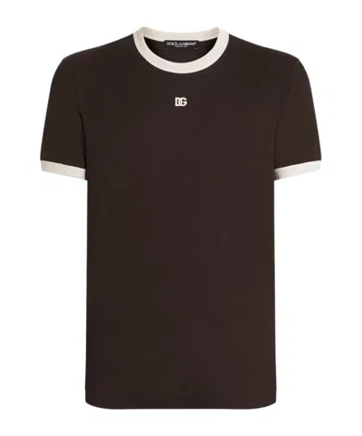 Dolce & Gabbana Logo-embroidered T-shirt In Brown