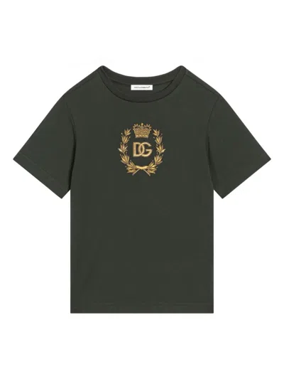 Dolce & Gabbana Kids' Logo-embroidered T-shirt In Green