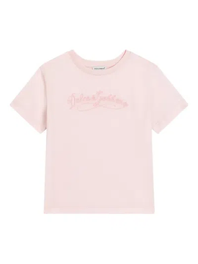 Dolce & Gabbana Kids' Logo-embroidered T-shirt In Pink